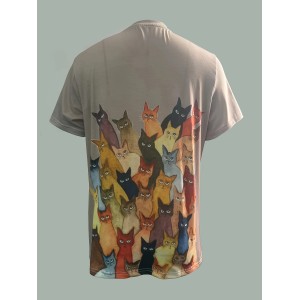 Cat Print Crew Neck T-Shirt, Casual Short Sleeve T-Shirt For Spring & Summer, Women's Clothing