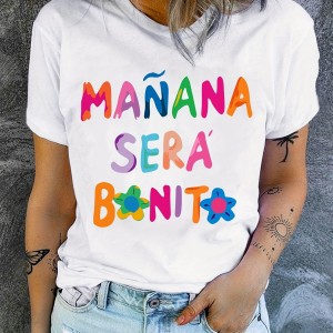 Letter Print T-Shirt, Short Sleeve Crew Neck Casual Top For Summer & Spring, Women's Clothing