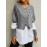 Colorblock Button Decor Asymmetrical T-Shirt, Casual Paneled Long Sleeve Top For Spring & Fall, Women's Clothing