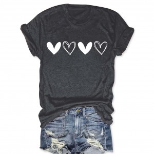 Heart Print Crew Neck T-Shirt, Cute Short Sleeve T-Shirt For Spring & Summer, Women's Clothing
