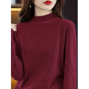 Solid Mock Neck Knit Sweater, Casual Long Sleeve Simple Sweater, Women's Clothing