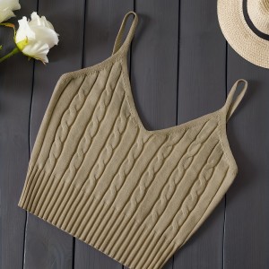 Knitted Cami Crop Top, Versatile Sleeveless Casual Top For Spring & Summer, Women's Clothing