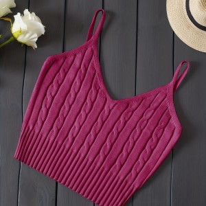 Knitted Cami Crop Top, Versatile Sleeveless Casual Top For Spring & Summer, Women's Clothing