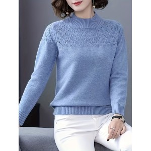 Long Sleeve Mock Neck Sweater, Elegant Casual Sweater For Fall & Spring, Women's Clothing