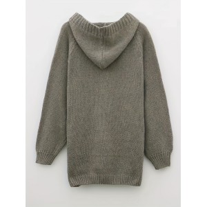 Solid Lace Up Drawstring Hooded Sweater, Casual Long Sleeve Loose Sweater For Fall & Winter, Women's Clothing