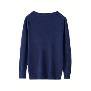 Elegant V-neck Solid Cardigan, Long Sleeve Cardigan For Spring & Fall, Women's Clothing